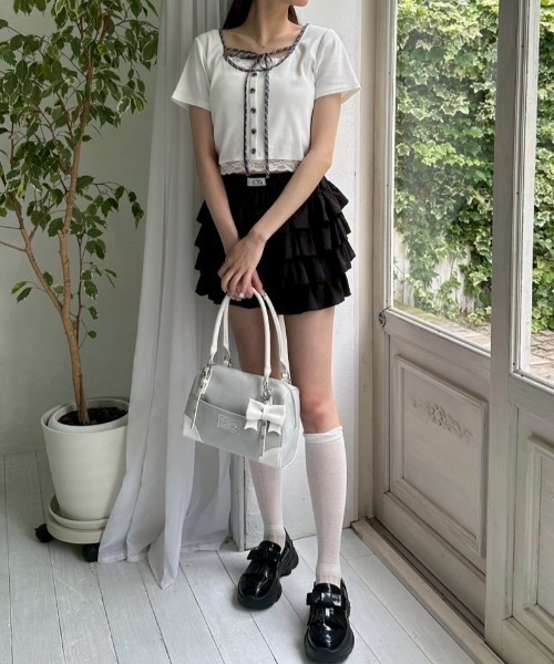 OLIVE des OLIVE（オリーブデオリーブ）の「【夏の着映えが叶う◎】配色レイヤードトップス（Tシャツ/カットソー・レディース・ブラウン/オフホワイト/サックスブルー/ブラック・FREE）」の11枚目の写真