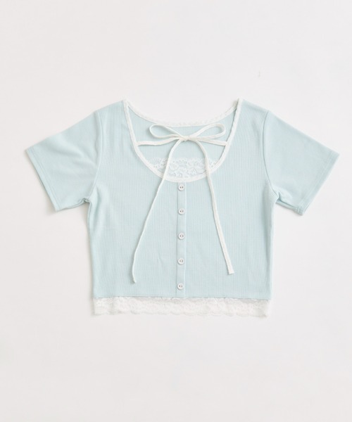 OLIVE des OLIVE（オリーブデオリーブ）の「【夏の着映えが叶う◎】配色レイヤードトップス（Tシャツ/カットソー・レディース・ブラウン/オフホワイト/サックスブルー/ブラック・FREE）」の5枚目の写真