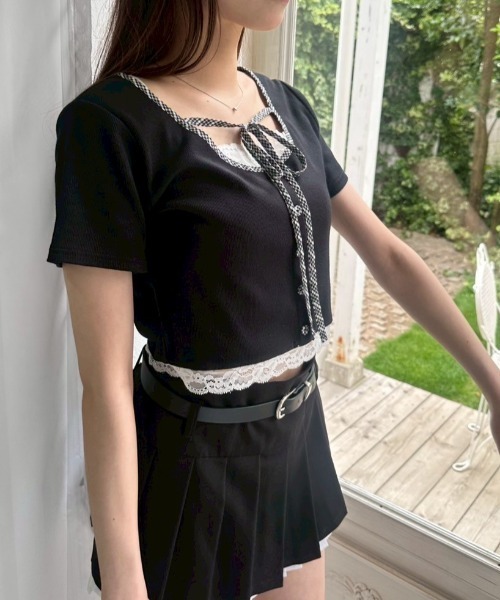 OLIVE des OLIVE（オリーブデオリーブ）の「【夏の着映えが叶う◎】配色レイヤードトップス（Tシャツ/カットソー・レディース・ブラウン/オフホワイト/サックスブルー/ブラック・FREE）」の20枚目の写真