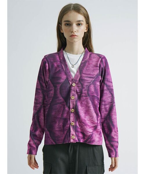 :ETHROF（イーサオブ）の「PRINT RIB CARDIGAN (QUILTING)（カーディガン/ボレロ・レディース・パープル・MEDIUM）」の7枚目の写真