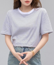レディース 半袖ボーダー柄クルーネックTシャツ