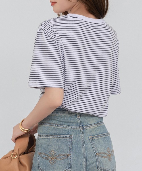 DAY CLOSET（デイ クローゼット）の「レディース 半袖ボーダー柄クルーネックTシャツ（Tシャツ/カットソー・レディース・ホワイト×ブラック/ホワイト×グレー/ブラック×ホワイト・M/L）」の22枚目の写真