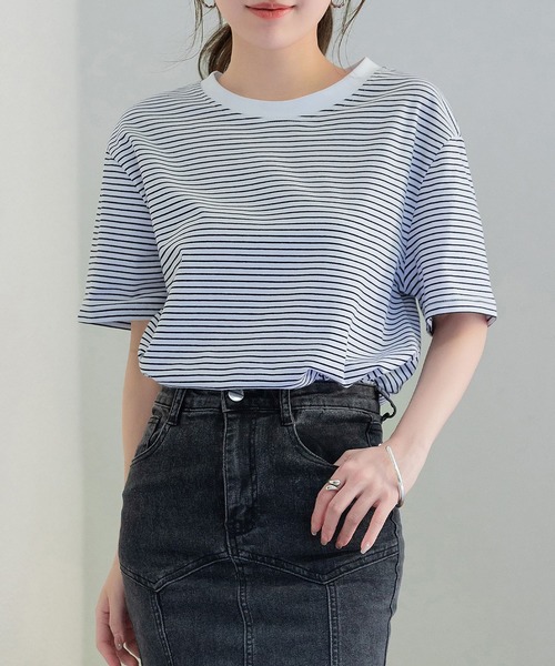 DAY CLOSET（デイ クローゼット）の「レディース 半袖ボーダー柄クルーネックTシャツ（Tシャツ/カットソー・レディース・ホワイト×ブラック/ホワイト×グレー/ブラック×ホワイト・M/L）」の16枚目の写真