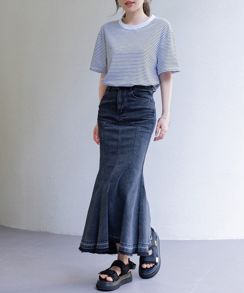DAY CLOSET（デイ クローゼット）の「レディース 半袖ボーダー柄クルーネックTシャツ（Tシャツ/カットソー・レディース・ホワイト×ブラック/ホワイト×グレー/ブラック×ホワイト・M/L）」の6枚目の写真