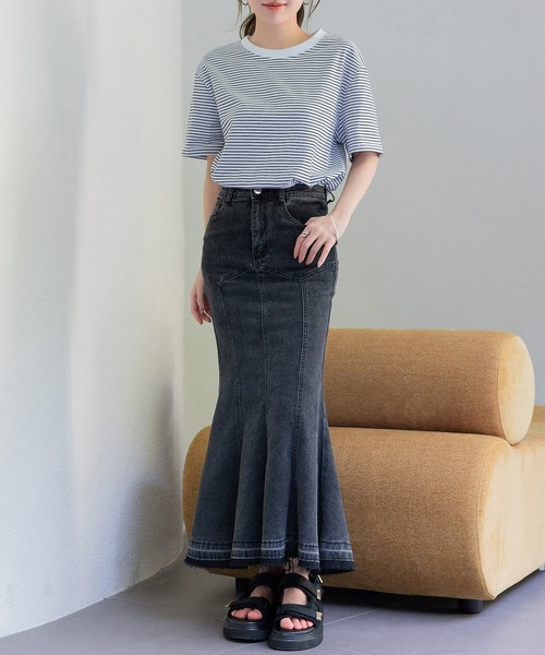 DAY CLOSET（デイ クローゼット）の「レディース 半袖ボーダー柄クルーネックTシャツ（Tシャツ/カットソー・レディース・ホワイト×ブラック/ホワイト×グレー/ブラック×ホワイト・M/L）」の12枚目の写真