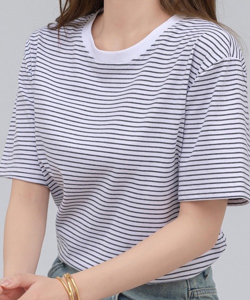 DAY CLOSET（デイ クローゼット）の「レディース 半袖ボーダー柄クルーネックTシャツ（Tシャツ/カットソー・レディース・ホワイト×ブラック/ホワイト×グレー/ブラック×ホワイト・M/L）」の10枚目の写真
