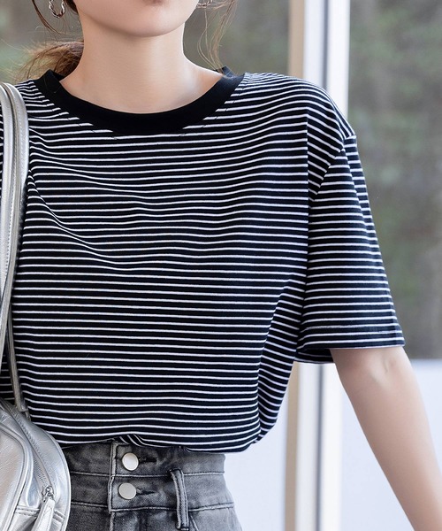 DAY CLOSET（デイ クローゼット）の「レディース 半袖ボーダー柄クルーネックTシャツ（Tシャツ/カットソー・レディース・ホワイト×ブラック/ホワイト×グレー/ブラック×ホワイト・M/L）」の17枚目の写真