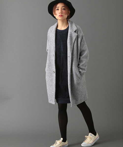 SEVENDAYS=SUNDAY（セブンデイズサンデイ）の「ビンテージフリース　チェスターコート（チェスターコート・レディース・ネイビー/グレー/カーキ・LARGE/MEDIUM/SMALL）」の2枚目の写真