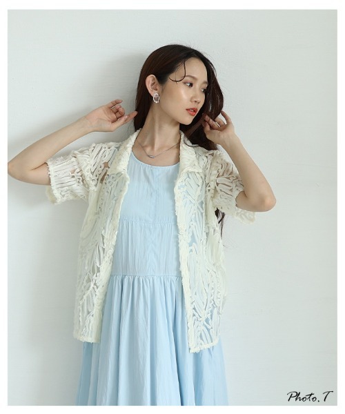 Sawa a la mode(サワアラモード)の「チュールリボンレースシャツ(シャツ/ブラウス・レディース・アイボリー/ブラック・FREE)」の8枚目の写真