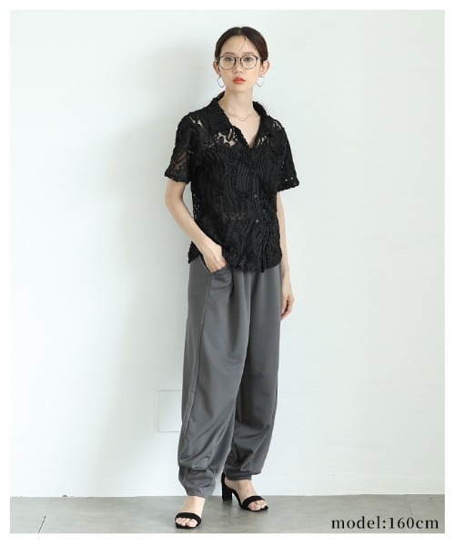 Sawa a la mode(サワアラモード)の「チュールリボンレースシャツ(シャツ/ブラウス・レディース・アイボリー/ブラック・FREE)」の19枚目の写真