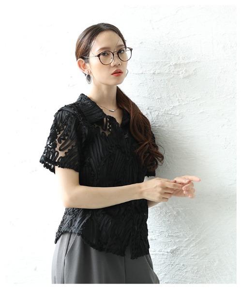 Sawa a la mode(サワアラモード)の「チュールリボンレースシャツ(シャツ/ブラウス・レディース・アイボリー/ブラック・FREE)」の16枚目の写真