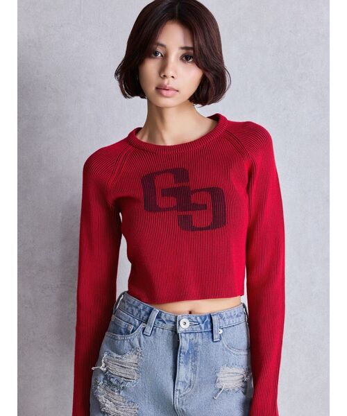 GYDA（ジェイダ）の「GG two color scheme ニットトップス（ニット/セーター・レディース・ネイビー/レッド/オフホワイト/ブラック・FREE）」の5枚目の写真