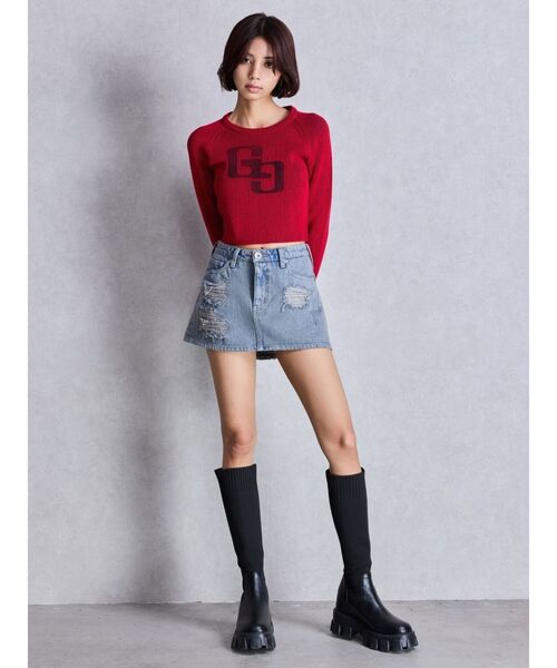 GYDA（ジェイダ）の「GG two color scheme ニットトップス（ニット/セーター・レディース・ネイビー/レッド/オフホワイト/ブラック・FREE）」の6枚目の写真