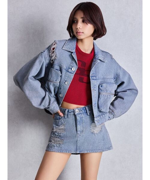 GYDA（ジェイダ）の「GG two color scheme ニットトップス（ニット/セーター・レディース・ネイビー/レッド/オフホワイト/ブラック・FREE）」の8枚目の写真