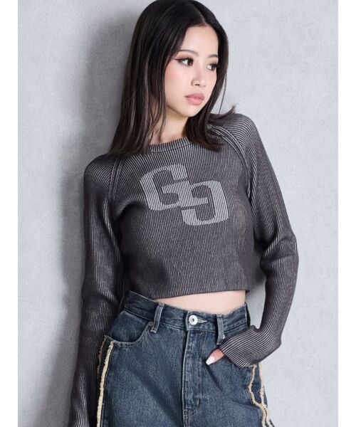 GYDA（ジェイダ）の「GG two color scheme ニットトップス（ニット/セーター・レディース・ネイビー/レッド/オフホワイト/ブラック・FREE）」の13枚目の写真