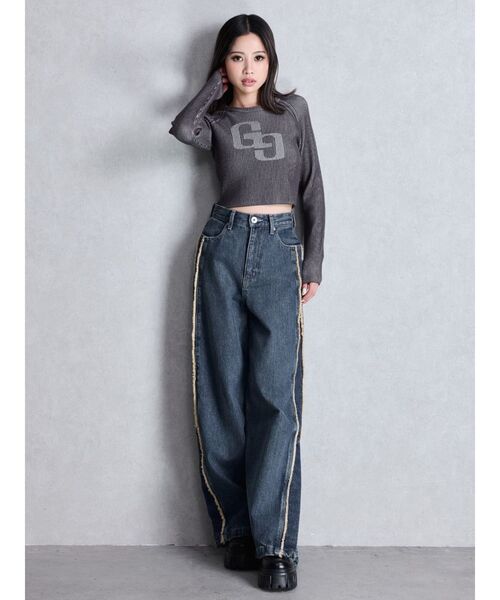 GYDA（ジェイダ）の「GG two color scheme ニットトップス（ニット/セーター・レディース・ネイビー/レッド/オフホワイト/ブラック・FREE）」の14枚目の写真