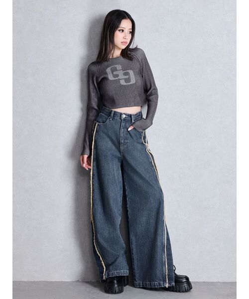 GYDA（ジェイダ）の「GG two color scheme ニットトップス（ニット/セーター・レディース・ネイビー/レッド/オフホワイト/ブラック・FREE）」の15枚目の写真