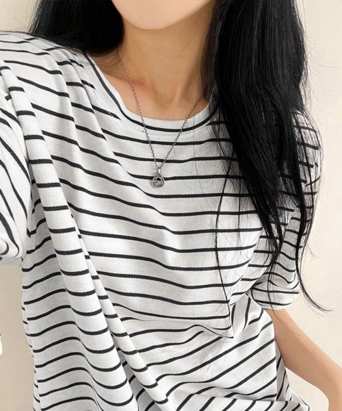 Miniministore(ミニミニストア)の「ボーダー柄tシャツ レディース 半袖夏服(Tシャツ/カットソー・レディース・イエロー/グリーン/ブラック・FREE)」の2枚目の写真