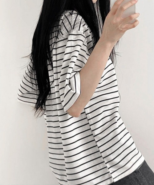 Miniministore(ミニミニストア)の「ボーダー柄tシャツ レディース 半袖夏服(Tシャツ/カットソー・レディース・イエロー/グリーン/ブラック・FREE)」の6枚目の写真