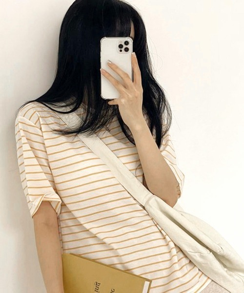 Miniministore(ミニミニストア)の「ボーダー柄tシャツ レディース 半袖夏服(Tシャツ/カットソー・レディース・イエロー/グリーン/ブラック・FREE)」の8枚目の写真