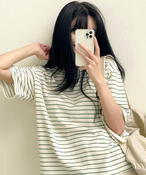 Miniministore(ミニミニストア)の「ボーダー柄tシャツ レディース 半袖夏服(Tシャツ/カットソー・レディース・イエロー/グリーン/ブラック・FREE)」の10枚目の写真