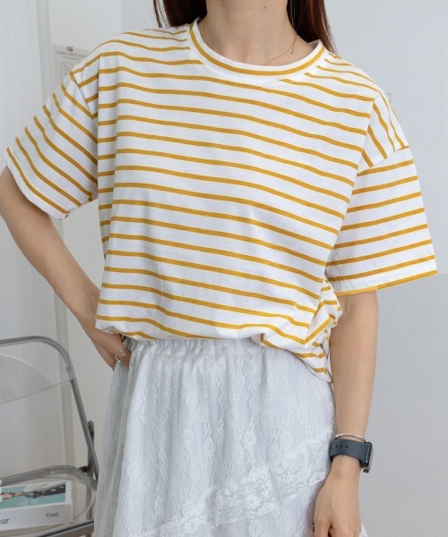 Miniministore(ミニミニストア)の「ボーダー柄tシャツ レディース 半袖夏服(Tシャツ/カットソー・レディース・イエロー/グリーン/ブラック・FREE)」の15枚目の写真