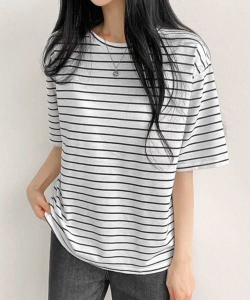 Miniministore(ミニミニストア)の「ボーダー柄tシャツ レディース 半袖夏服(Tシャツ/カットソー・レディース・イエロー/グリーン/ブラック・FREE)」の22枚目の写真