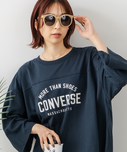 CONVERSE(コンバース)の「【CONVERSE/コンバース】7分袖 ワイド切り替え チュニック(Tシャツ/カットソー・レディース・ライトグレー/カーキ/ネイビー/アイボリー・MEDIUM/LARGE)」の4枚目の写真