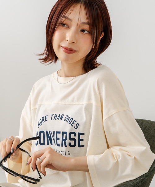 CONVERSE(コンバース)の「【CONVERSE/コンバース】7分袖 ワイド切り替え チュニック(Tシャツ/カットソー・レディース・ライトグレー/カーキ/ネイビー/アイボリー・MEDIUM/LARGE)」の1枚目の写真