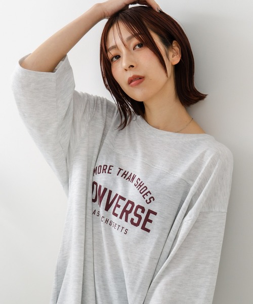 CONVERSE(コンバース)の「【CONVERSE/コンバース】7分袖 ワイド切り替え チュニック(Tシャツ/カットソー・レディース・ライトグレー/カーキ/ネイビー/アイボリー・MEDIUM/LARGE)」の2枚目の写真