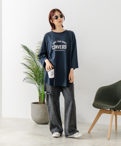 CONVERSE(コンバース)の「【CONVERSE/コンバース】7分袖 ワイド切り替え チュニック(Tシャツ/カットソー・レディース・ライトグレー/カーキ/ネイビー/アイボリー・MEDIUM/LARGE)」の7枚目の写真