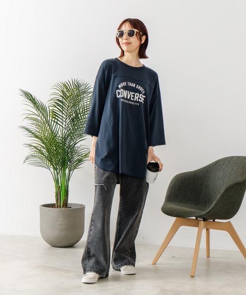 CONVERSE(コンバース)の「【CONVERSE/コンバース】7分袖 ワイド切り替え チュニック(Tシャツ/カットソー・レディース・ライトグレー/カーキ/ネイビー/アイボリー・MEDIUM/LARGE)」の8枚目の写真