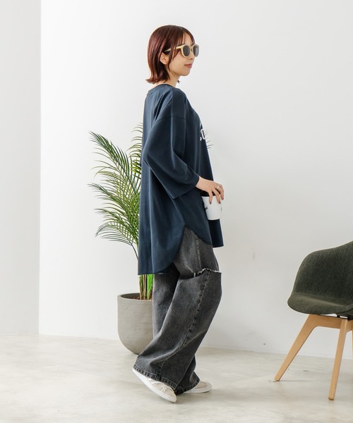 CONVERSE(コンバース)の「【CONVERSE/コンバース】7分袖 ワイド切り替え チュニック(Tシャツ/カットソー・レディース・ライトグレー/カーキ/ネイビー/アイボリー・MEDIUM/LARGE)」の11枚目の写真