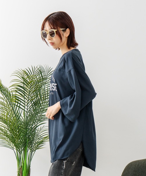 CONVERSE(コンバース)の「【CONVERSE/コンバース】7分袖 ワイド切り替え チュニック(Tシャツ/カットソー・レディース・ライトグレー/カーキ/ネイビー/アイボリー・MEDIUM/LARGE)」の14枚目の写真