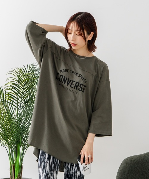 CONVERSE(コンバース)の「【CONVERSE/コンバース】7分袖 ワイド切り替え チュニック(Tシャツ/カットソー・レディース・ライトグレー/カーキ/ネイビー/アイボリー・MEDIUM/LARGE)」の20枚目の写真