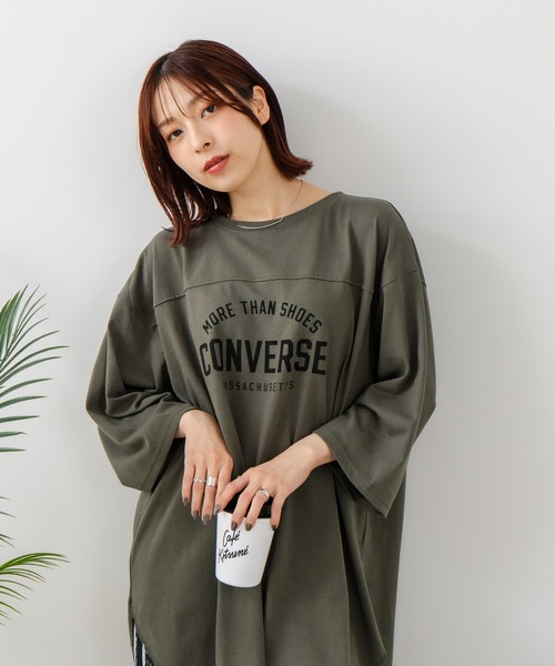 CONVERSE(コンバース)の「【CONVERSE/コンバース】7分袖 ワイド切り替え チュニック(Tシャツ/カットソー・レディース・ライトグレー/カーキ/ネイビー/アイボリー・MEDIUM/LARGE)」の5枚目の写真