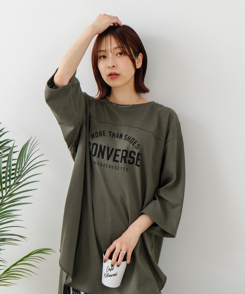 CONVERSE(コンバース)の「【CONVERSE/コンバース】7分袖 ワイド切り替え チュニック(Tシャツ/カットソー・レディース・ライトグレー/カーキ/ネイビー/アイボリー・MEDIUM/LARGE)」の6枚目の写真