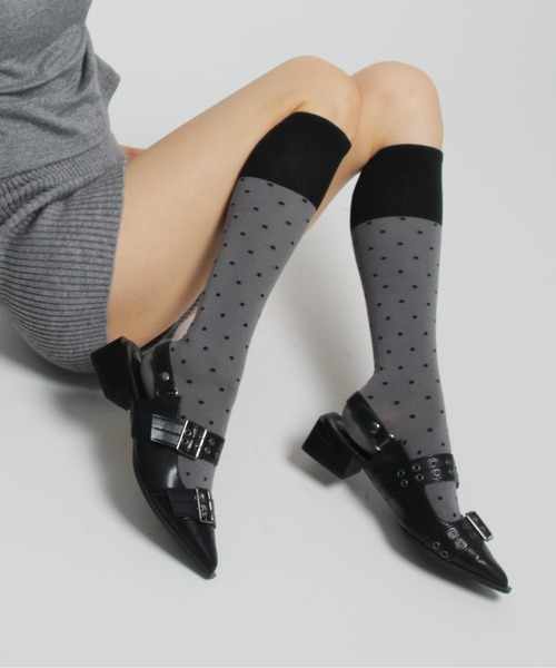 IMARI（イマリ）の「【 IMARI / イマリ 】 ドット バイカラー ハイソックス #（ソックス/靴下・レディース・ホワイト/ブラウン/ピンク/ブラック/グレー・FREE）」の3枚目の写真