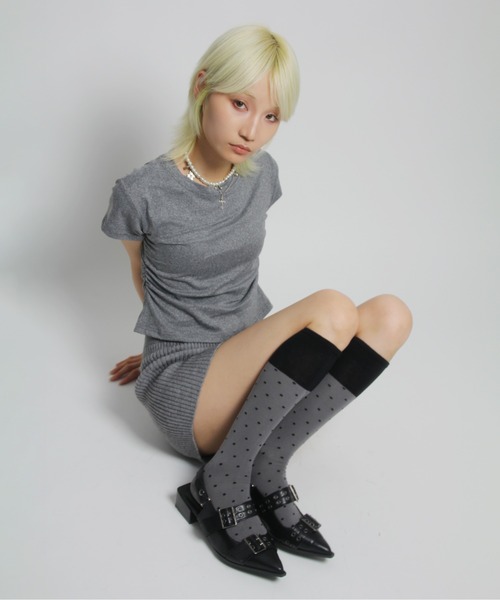 IMARI（イマリ）の「【 IMARI / イマリ 】 ドット バイカラー ハイソックス #（ソックス/靴下・レディース・ホワイト/ブラウン/ピンク/ブラック/グレー・FREE）」の6枚目の写真