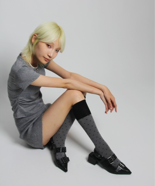 IMARI（イマリ）の「【 IMARI / イマリ 】 ドット バイカラー ハイソックス #（ソックス/靴下・レディース・ホワイト/ブラウン/ピンク/ブラック/グレー・FREE）」の8枚目の写真