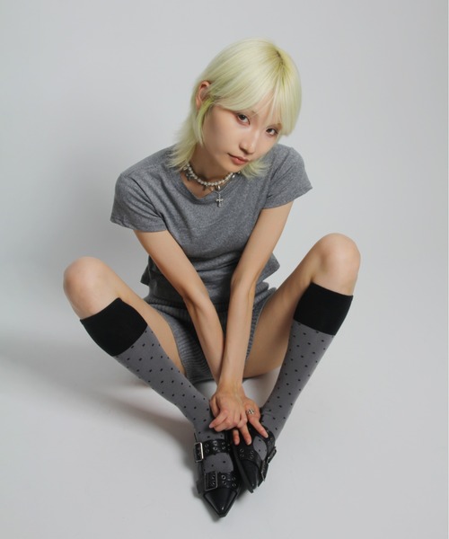 IMARI（イマリ）の「【 IMARI / イマリ 】 ドット バイカラー ハイソックス #（ソックス/靴下・レディース・ホワイト/ブラウン/ピンク/ブラック/グレー・FREE）」の9枚目の写真