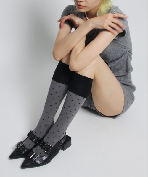 IMARI（イマリ）の「【 IMARI / イマリ 】 ドット バイカラー ハイソックス #（ソックス/靴下・レディース・ホワイト/ブラウン/ピンク/ブラック/グレー・FREE）」の10枚目の写真