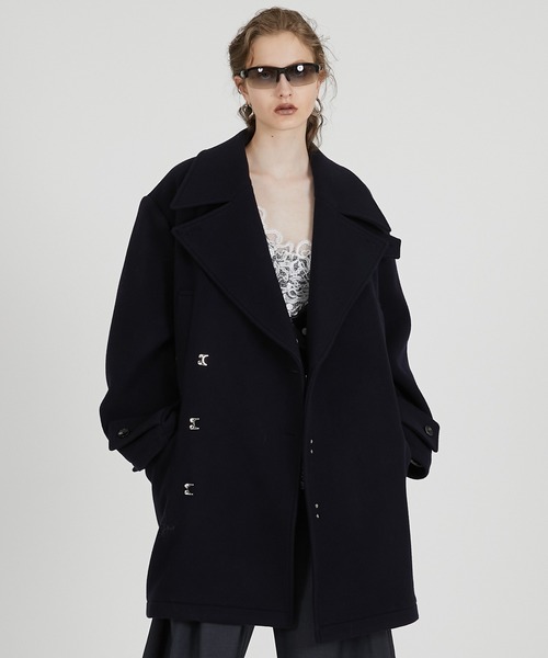 バ*ン様 mint designs ピーコート レース生地混 ブラック　美品 dazzlin ピーコート pコート オーバーマルチボタンPコート レディース