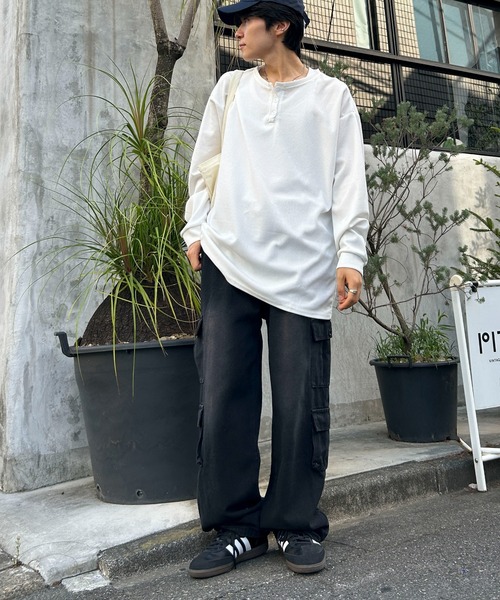 link lot(リンクロット)の「ビッグシルエットワッフル無地ヘンリーネックロンT(Tシャツ/カットソー・メンズ・ブラック/ホワイト/グレー・M/L)」の21枚目の写真