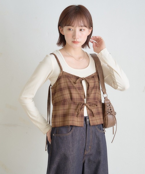 セール】[mline]チェックリボンビスチェ（シャツ/ブラウス）｜mline