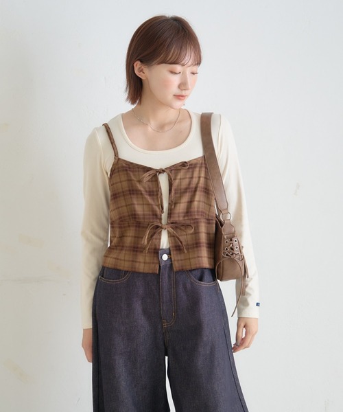 セール】[mline]チェックリボンビスチェ（シャツ/ブラウス）｜mline