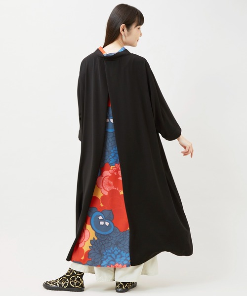 倭物やカヤ(ワモノヤカヤ)の「【倭物やカヤ】花盛り八掛ワンピース(ワンピース・レディース・ネイビー/パープル/ブラック/グリーン・FREE)」の2枚目の写真
