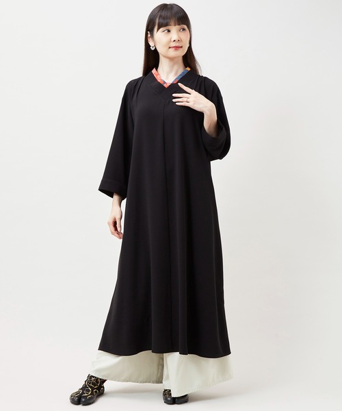 倭物やカヤ(ワモノヤカヤ)の「【倭物やカヤ】花盛り八掛ワンピース(ワンピース・レディース・ネイビー/パープル/ブラック/グリーン・FREE)」の7枚目の写真