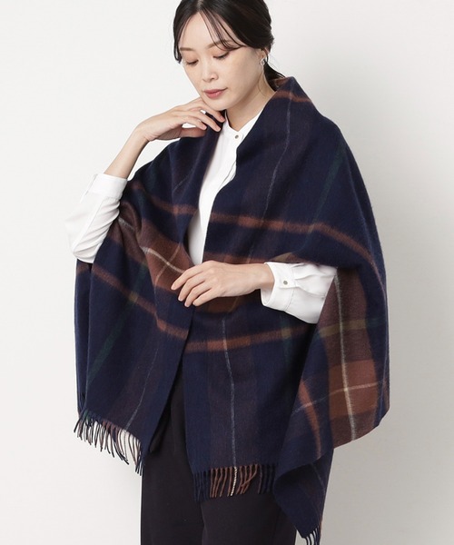 マッキントッシュフィロソフィーのウール100%チェックポンチョストール MACKINTOSH PHILOSOPHY ウール100%超大判チェックポンチョ