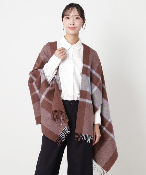 ウール100％ ポンチョストール ”チェック”（ストール/ショール